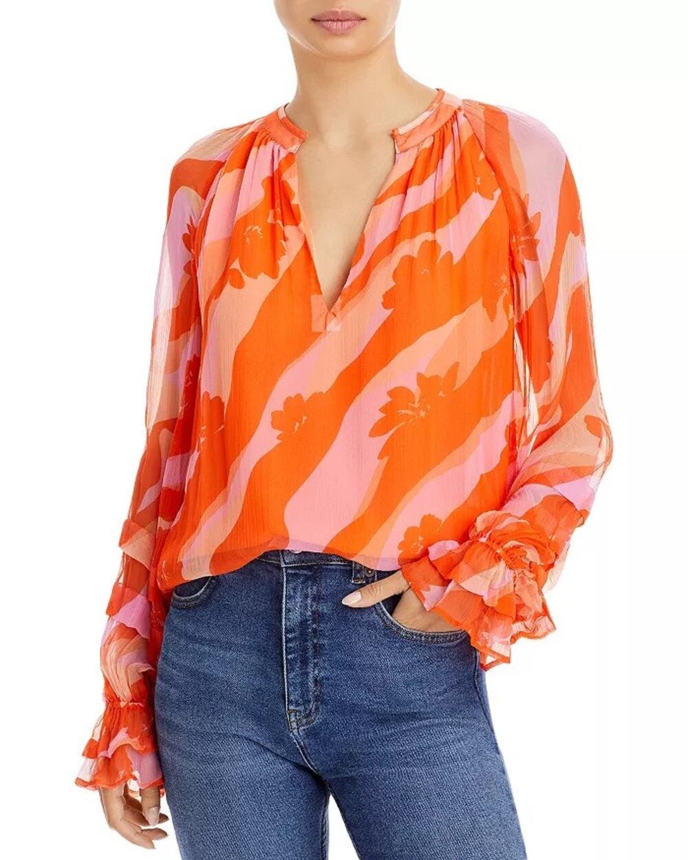 NWT Ramy Brook Raynn Blouse Top Ballon Sleeves V-neck Size Medium (oversized)